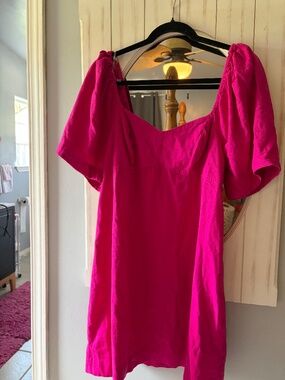 Hot Pink Puff Sleeve Mini Dress NWT Size Large